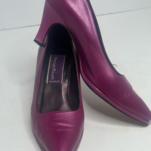 PHYLLIS POLAND 90’s DESIGNER BURGUNDY PINK PUMPS Stunning Snake Heels Edges 8B - Picture 11 of 14
